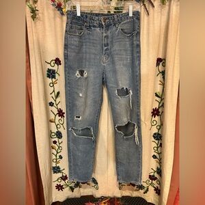 Indigo Rising Distressed Boyfriend Jeans in Classic Blue